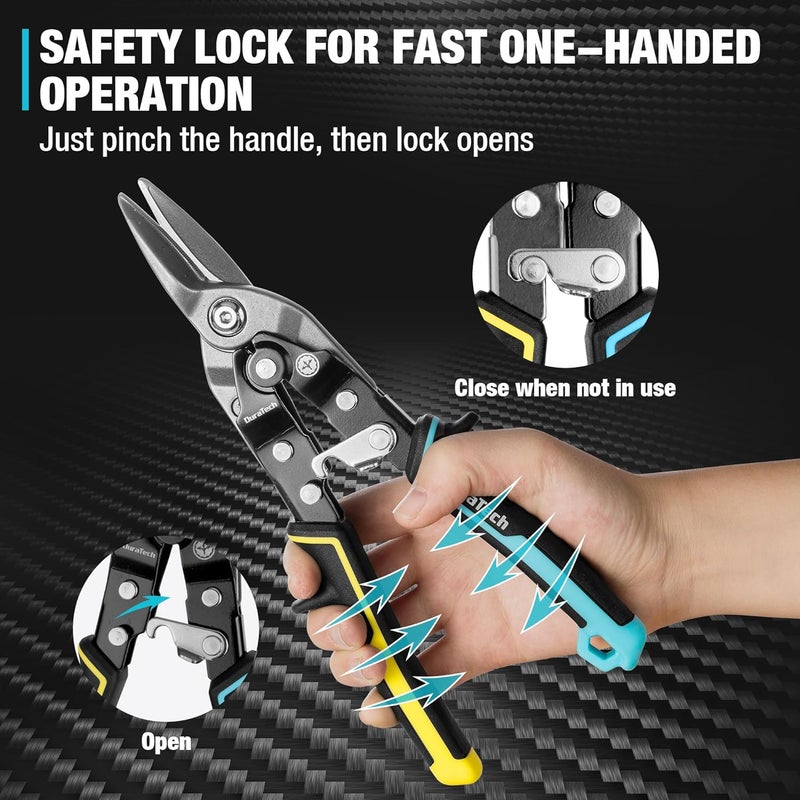 DURATECH 3PCS Aviation Snips Set | 10 Inch Left Straight Right Cut Tin Snips for Cutting Metal Sheet | CR-V Steel Heavy Duty Tin Snips with Visible Cutting Length - Image 4